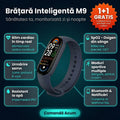 (1+1 GRATIS) Brățară Inteligentă M9 – Senzor Cardiac 24/7, Oxigen Sânge, Tensiune, Urmărire Somn, Moduri Sport, Impermeabil